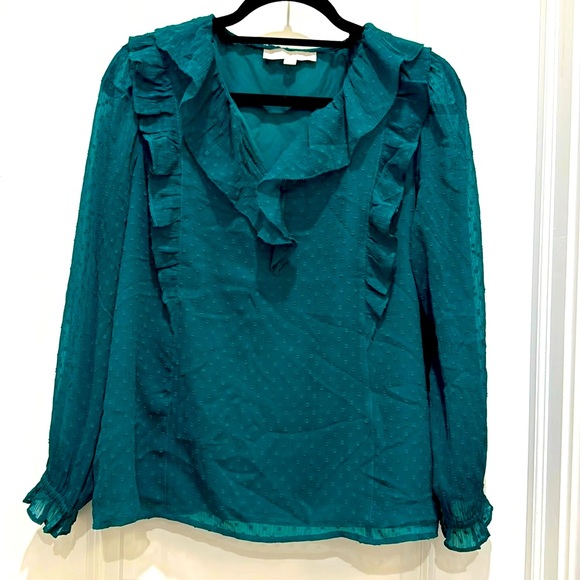LOFT Tops - LOFT Long Sleeve Green Teal Flowy Blouse. Size Petite Large